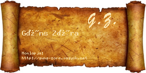 Güns Zóra névjegykártya